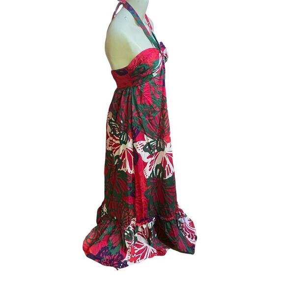 Ann Taylor Halter Dress Womens Multi Color Hawaiian Ruffle Hem Maxi Lined 2 - Picture 3 of 8